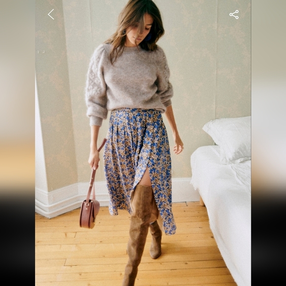 Sezane Alicia Blue and Brown Floral Midi Skirt - Picture 3 of 4